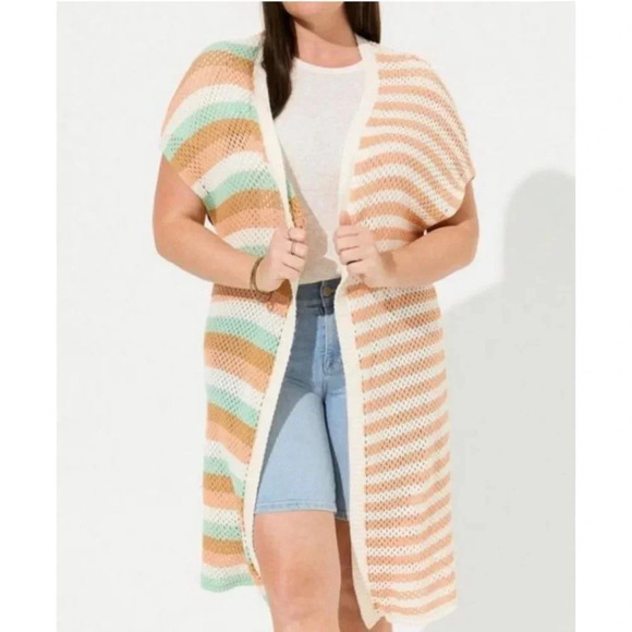 Torrid Womens Open Knit Striped Duster Cardigan Multicolor Size Medium - Picture 15 of 15